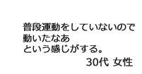 「普段運動をしていないので動いたなあという感じがする。」30代女性